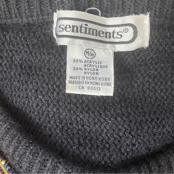 2for$38 Sentiment 80’s rhinestone beaded black holiday sweater sizeM - Picture 5 of 5